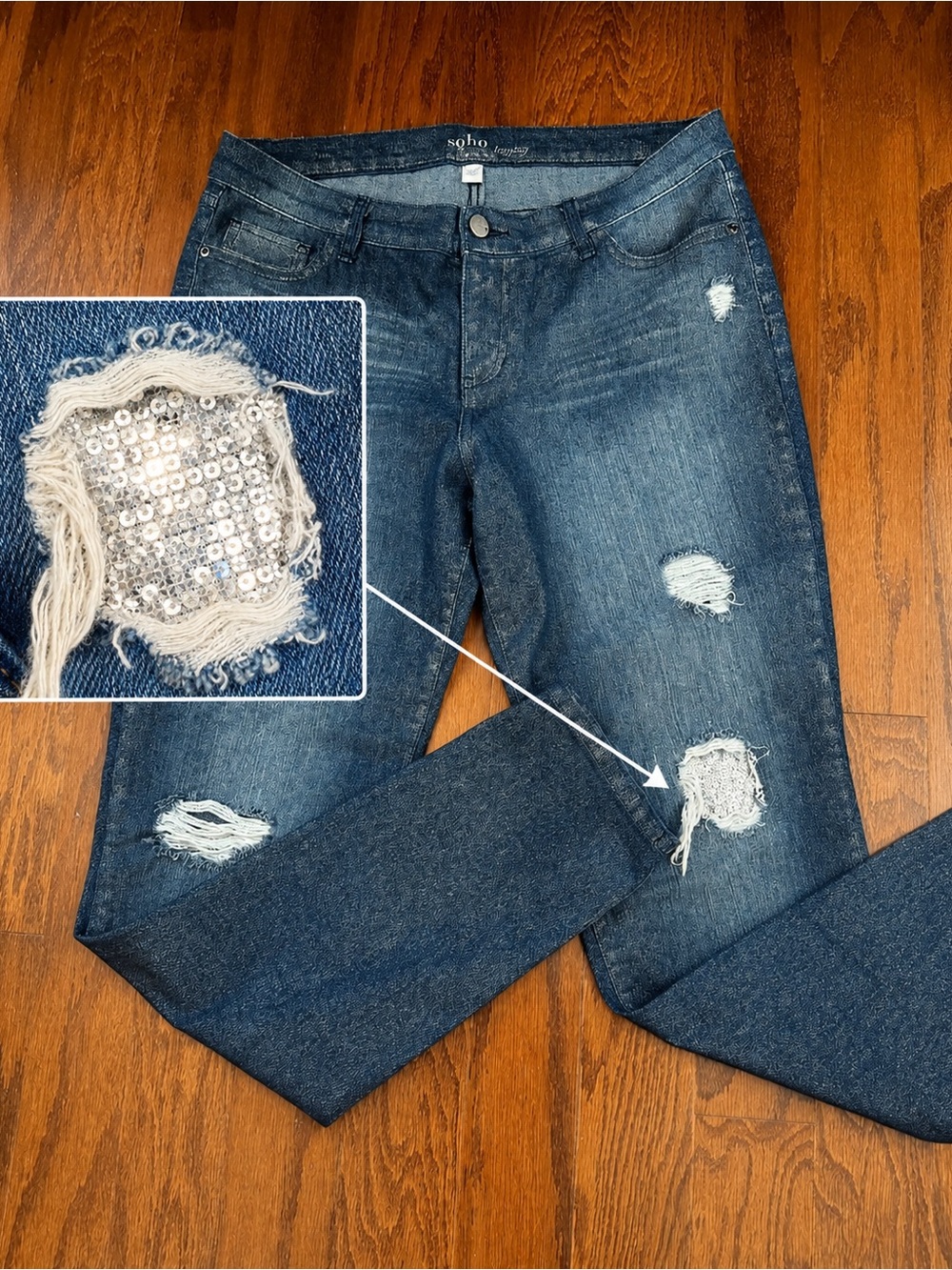 NY & Co Soho Distressed Jean Leggings Size 10 Dark Wash Stretch Denim Jeggings